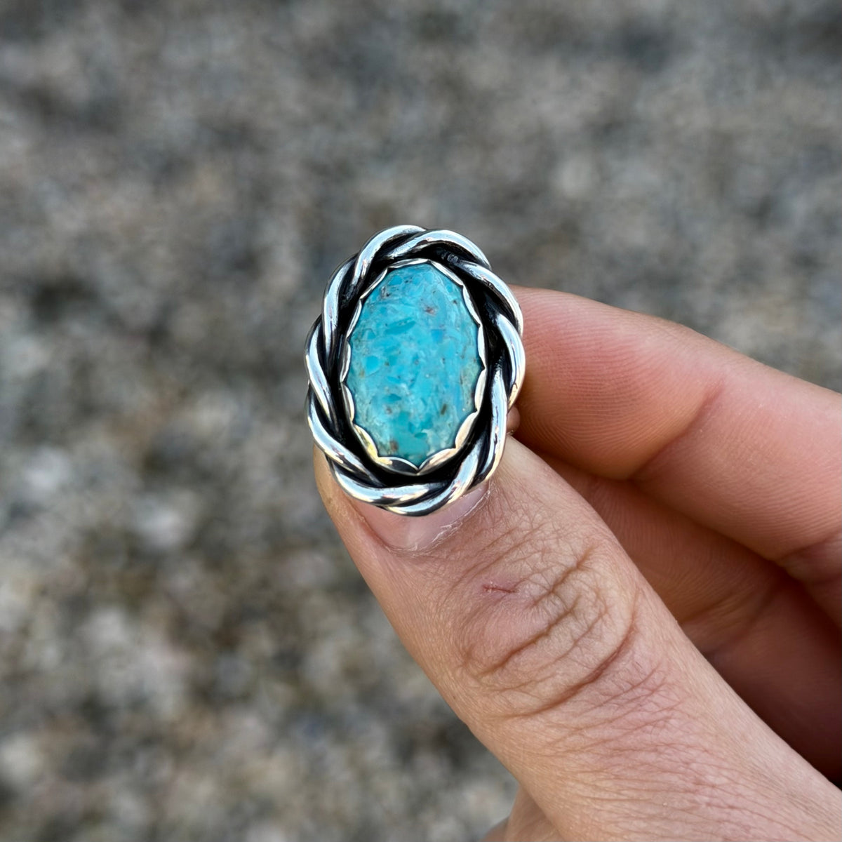 Kingman Turquoise Twist Ring 5