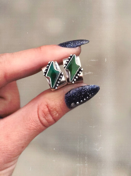 Square Green Bolt Earrings