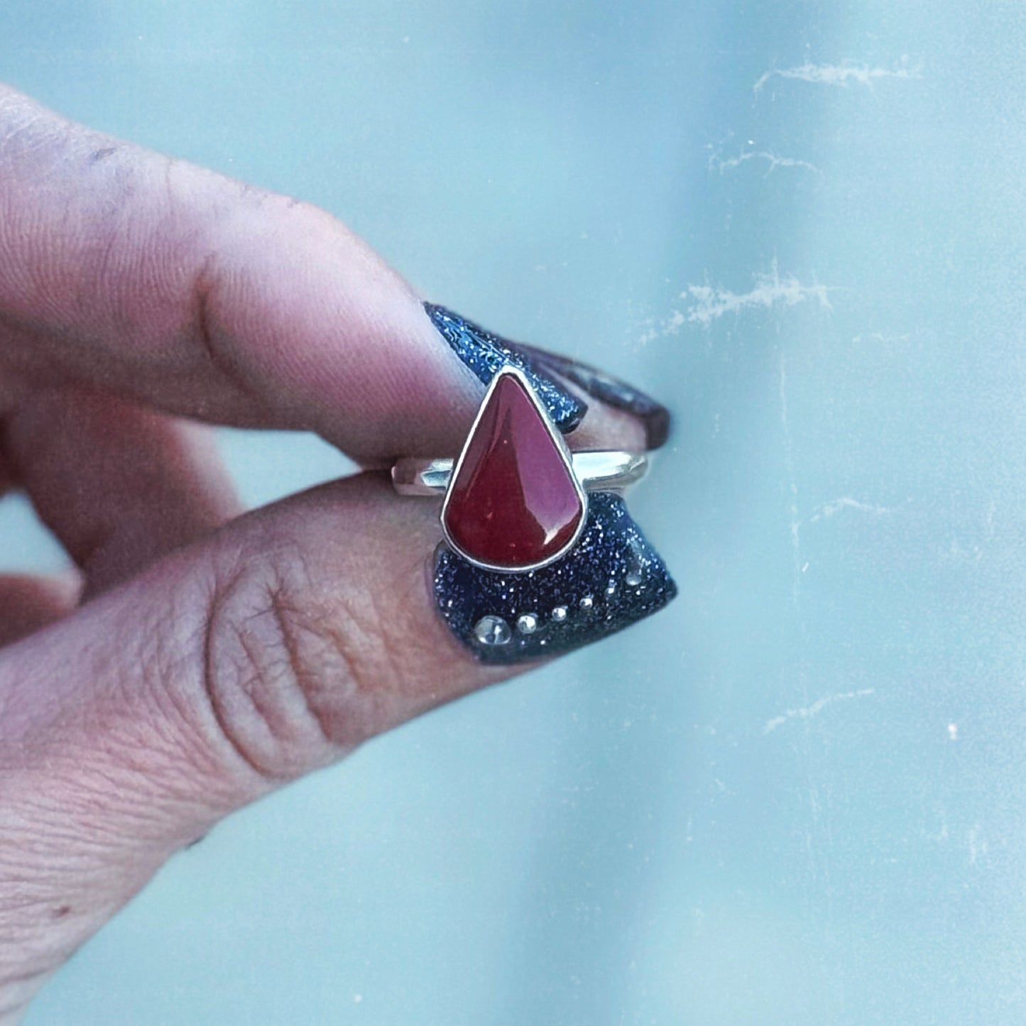 Deep Red Teardrop Ring 5