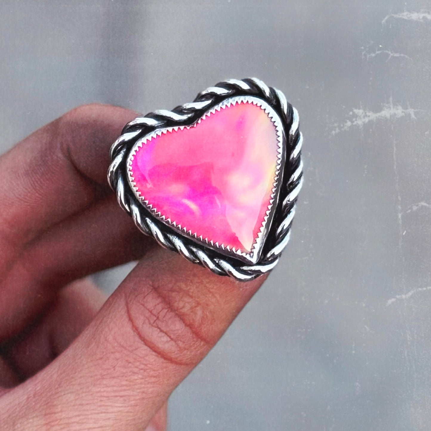 Luminescent Opal Heart Ring 7