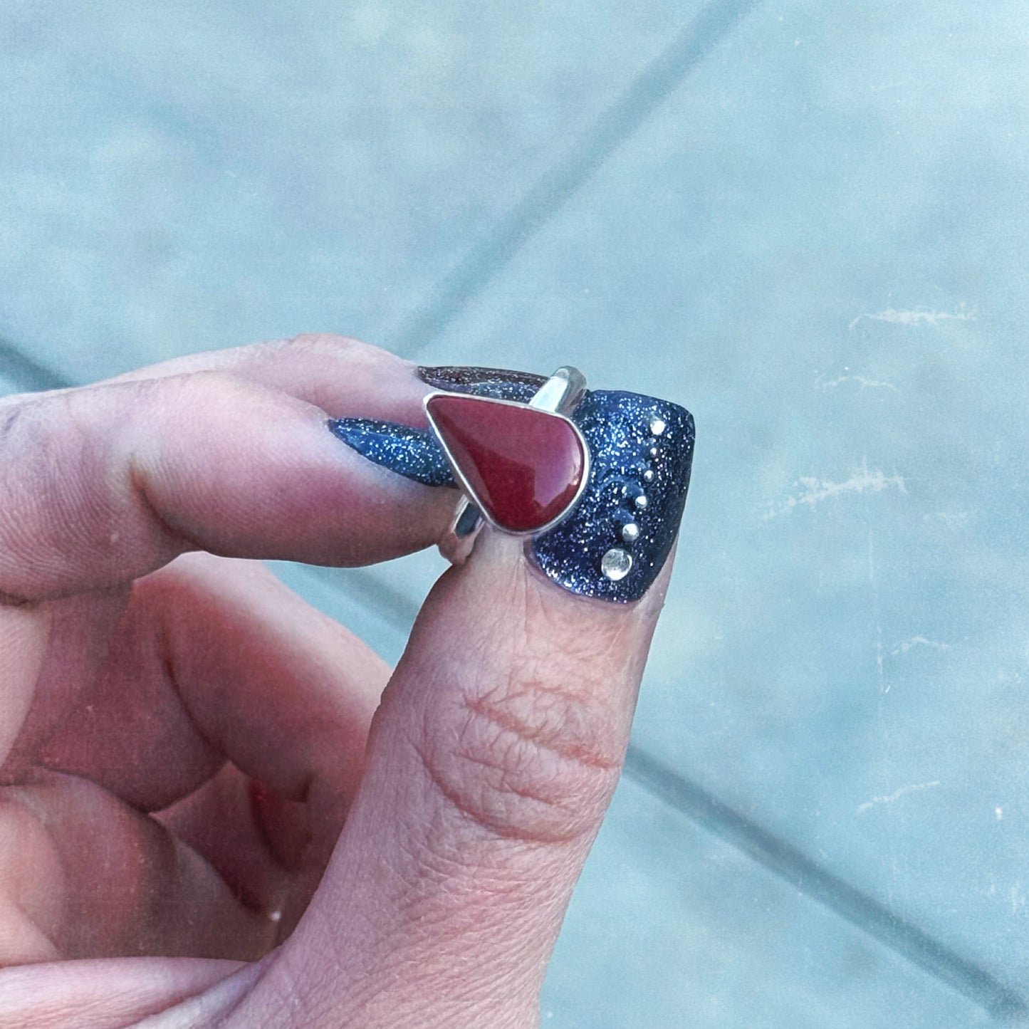 Deep Red Teardrop Ring 5