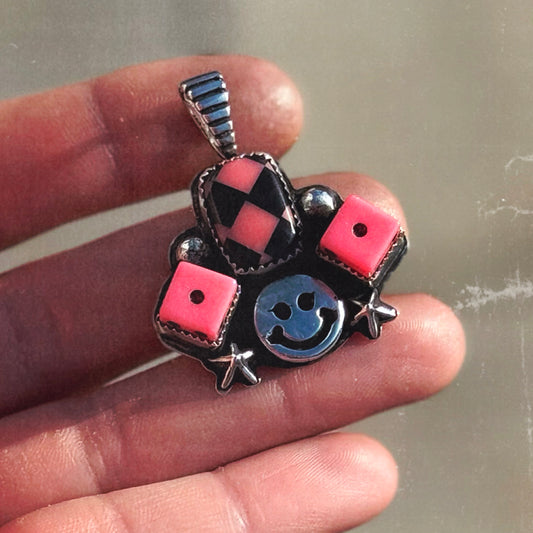 Checkered Smile Face Pendant