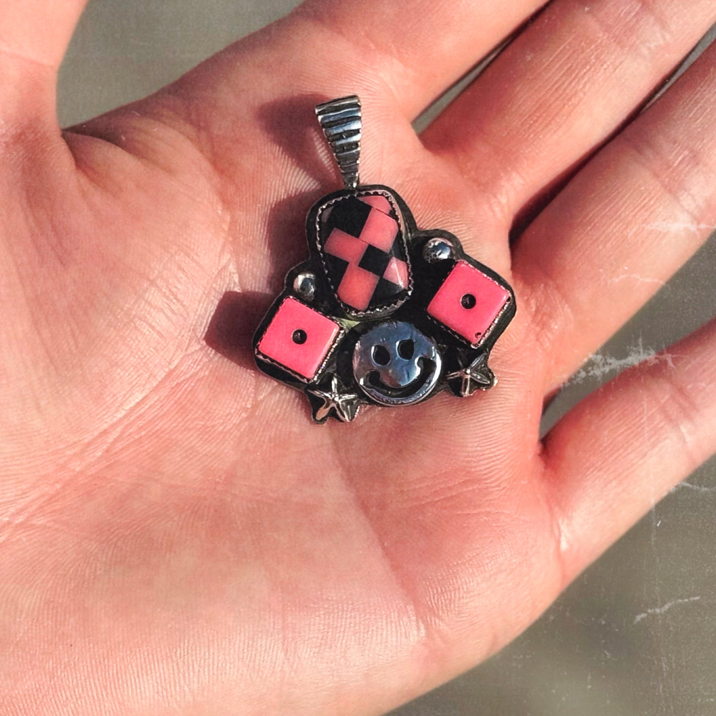 Checkered Smile Face Pendant