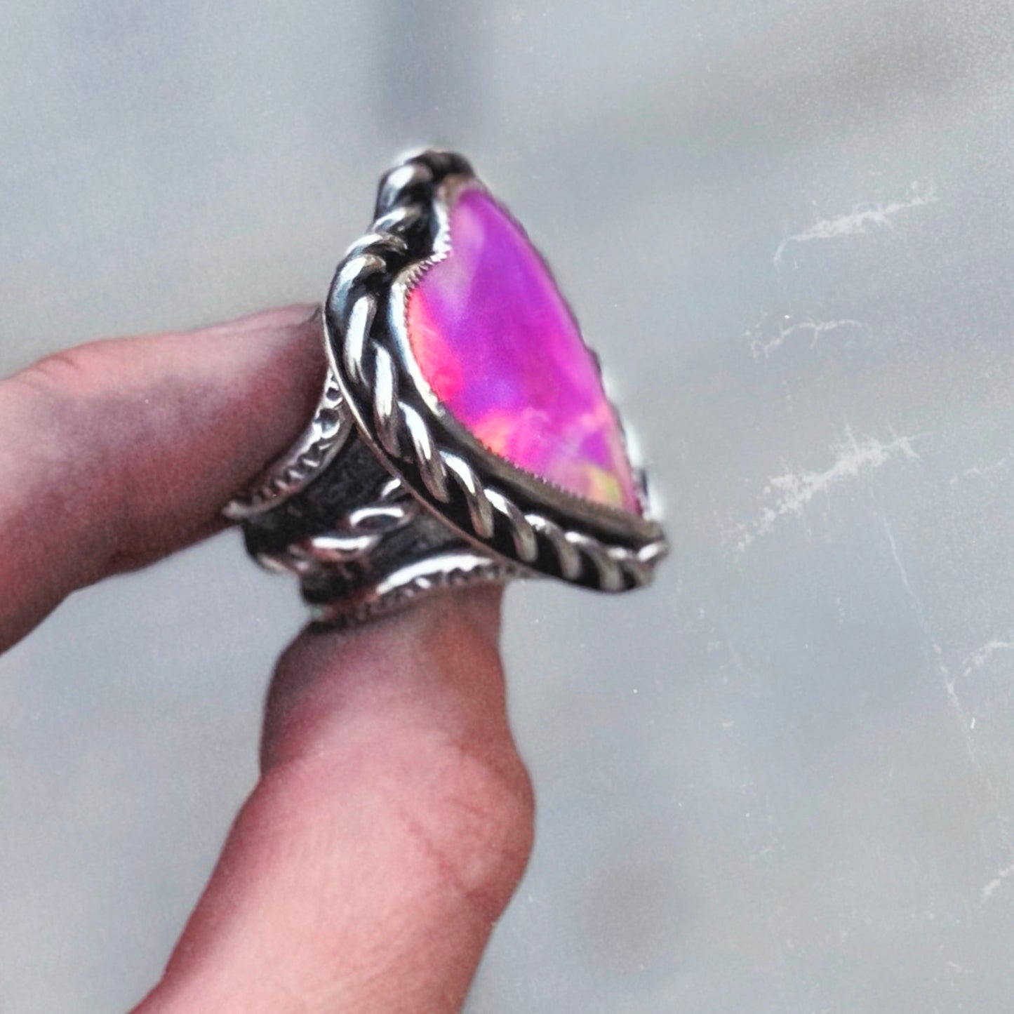 Luminescent Opal Heart Ring 7