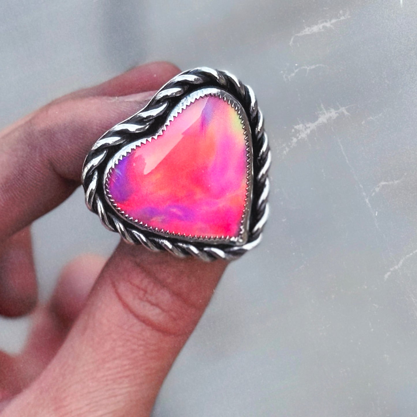 Luminescent Opal Heart Ring 7