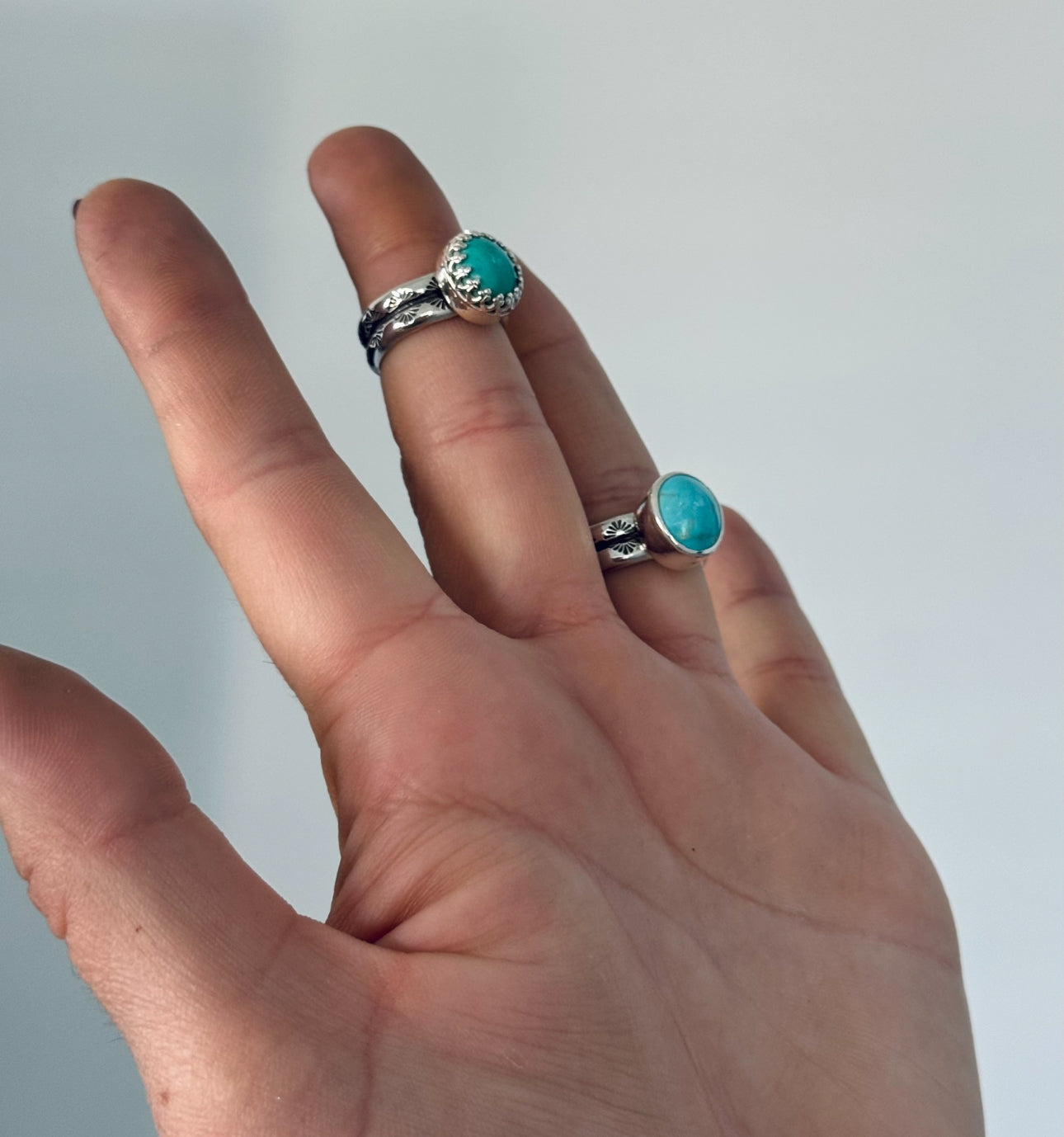 Stamped Fox Turquoise Rings