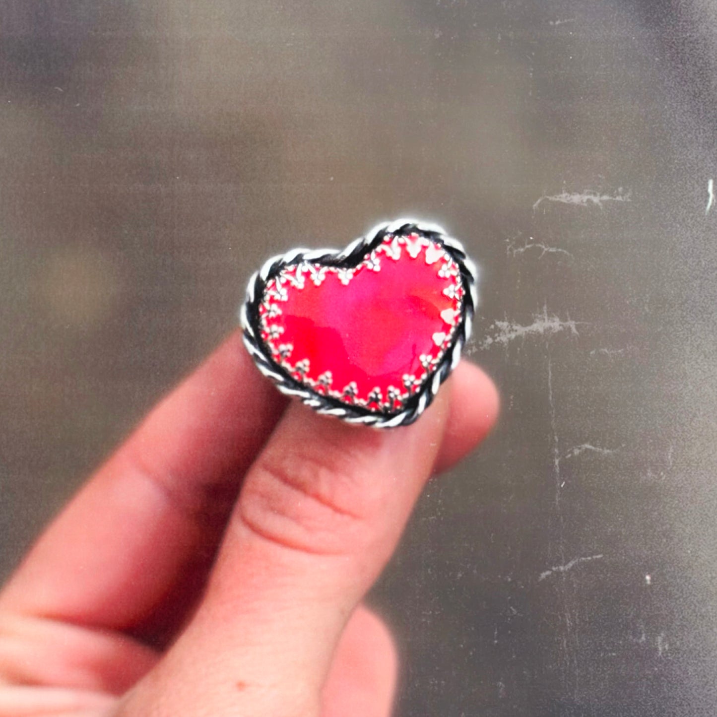 Hot Pink Heart Ring 7