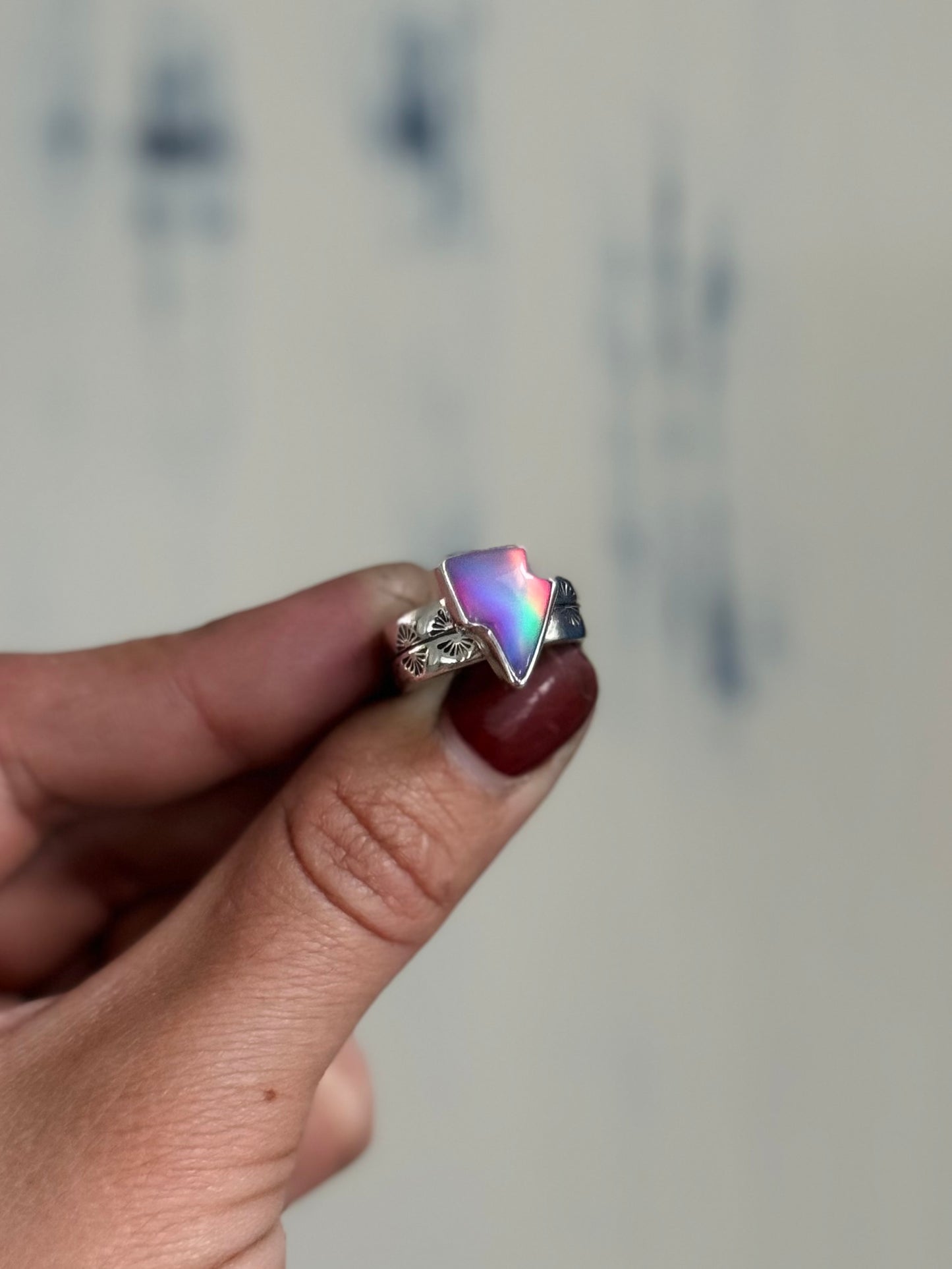 Pink Aura Opal Bolt Ring 5