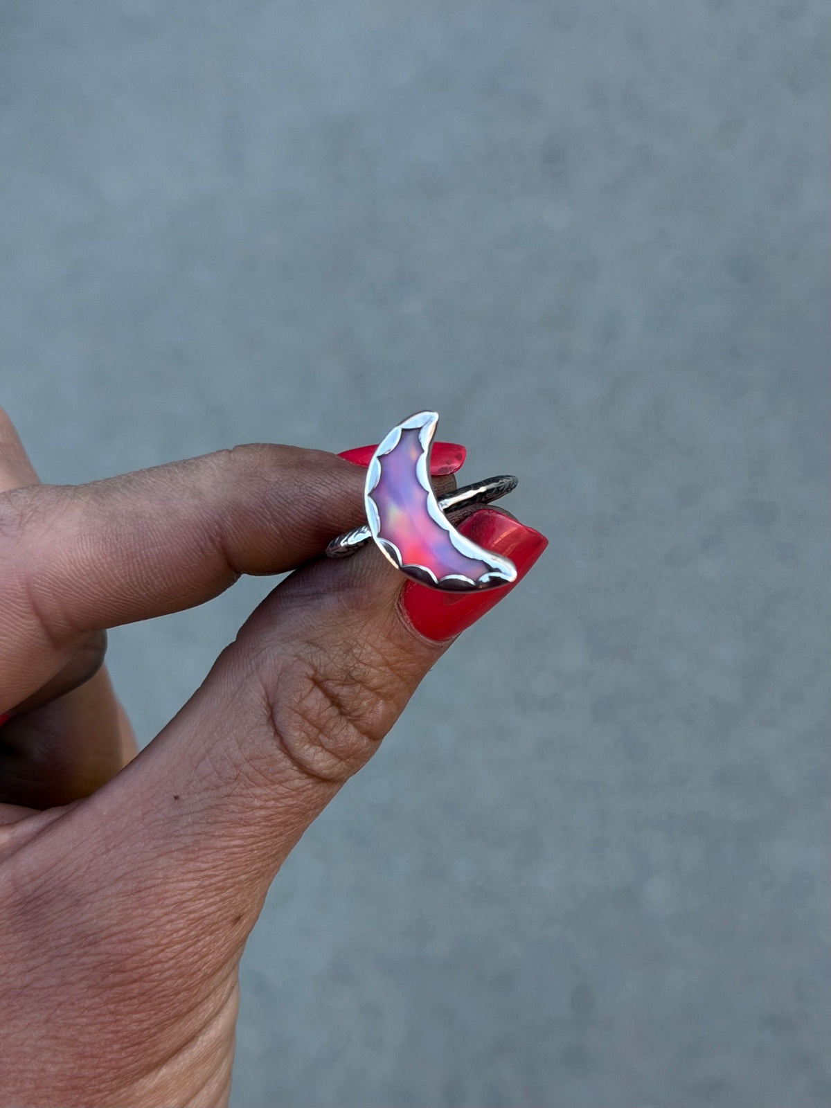 Pink Aura Moon Ring 7
