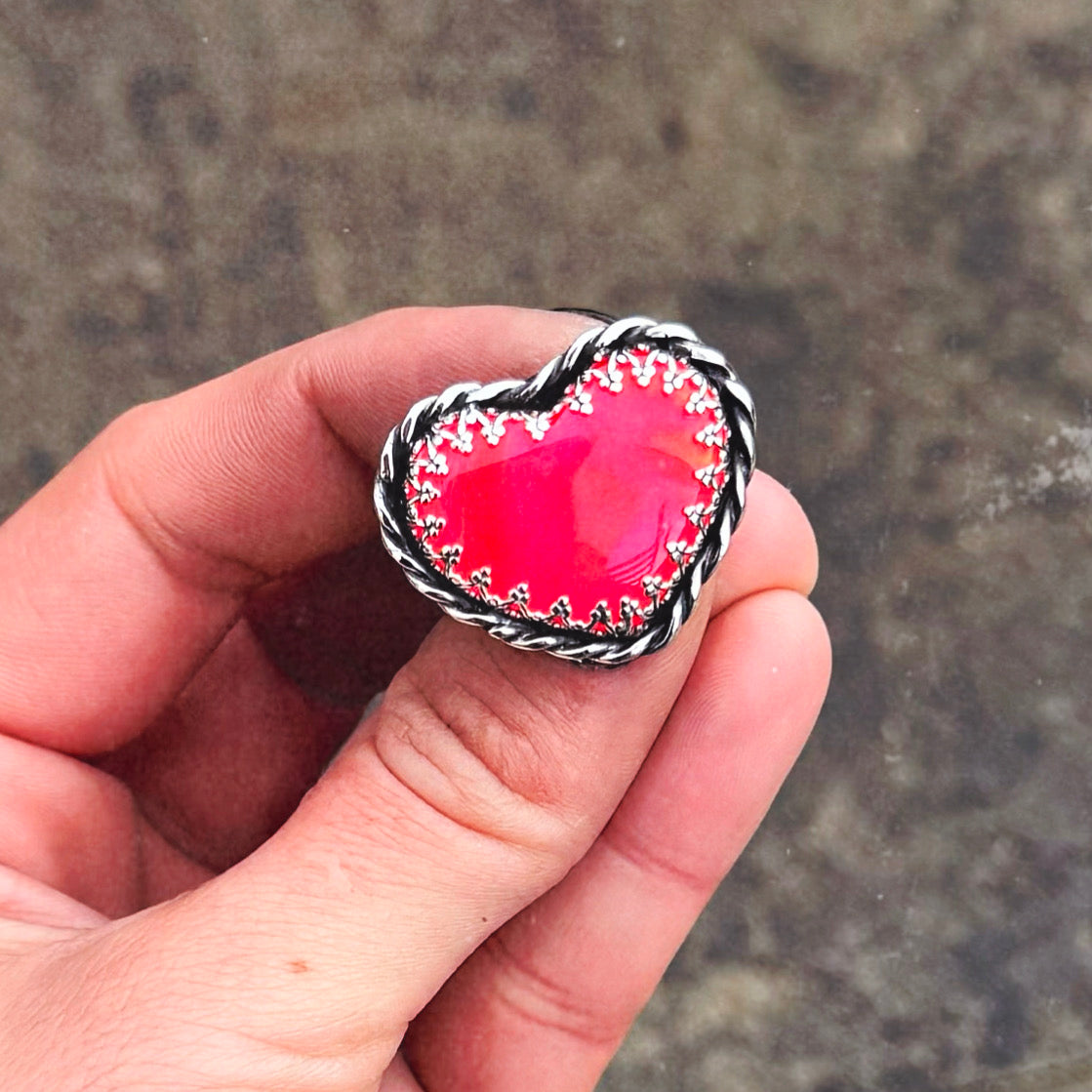 Hot Pink Heart Ring 7