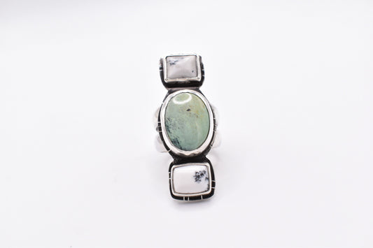 Turquoise and Agate Ring -8